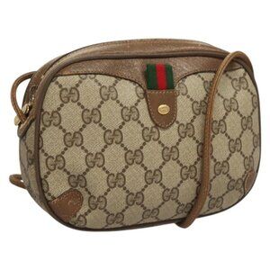 Authentic GUCCI GG Supreme Web Sherry Line Bag PVC Beige Gold 89 02 066